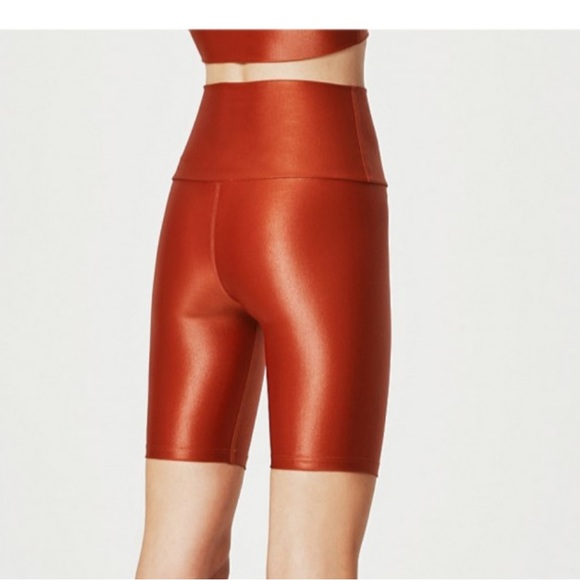 Running Bare Crystal Studio Ab-Tastic Bike Tights 9" in Sleek Rust.  Size 6/8 - Picture 3 of 7